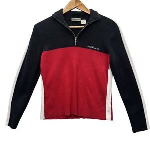 VTG 90s Y2K Rib Knit 3/4‎ Zip 100% Cotton Polo Jean Co Red Black White Medium